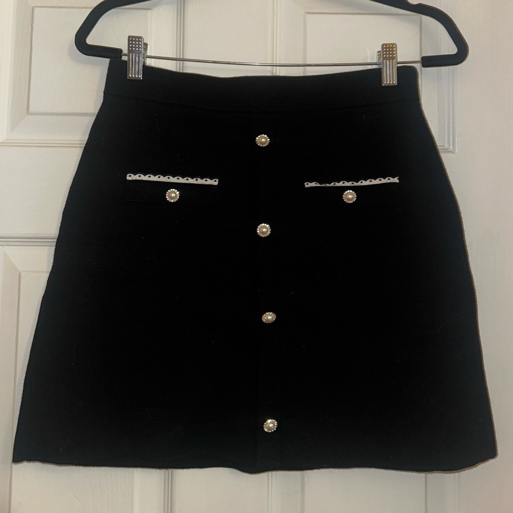 Maje Black Skirt with Pearl Details